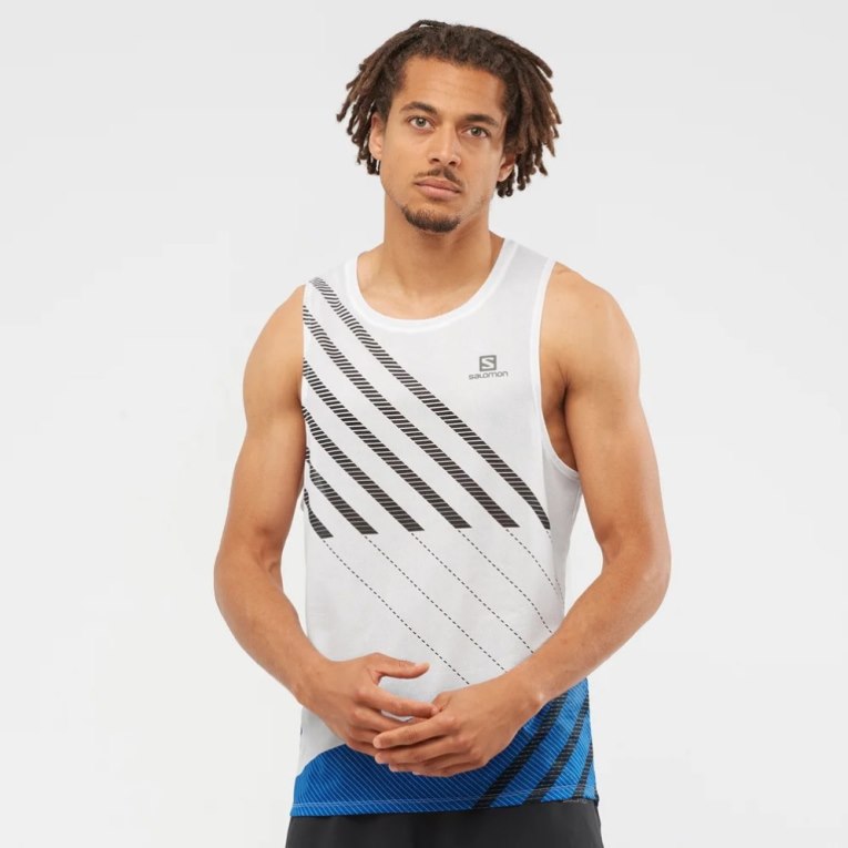 Camisetas Regata Salomon Sense Aero Singlet Masculino Branco Azuis | PT A63057